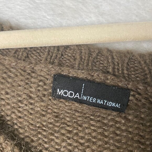 Moda International Brown Cable Knit Sweater Women Medium Mohair Wool Blend - Picture 2 of 7